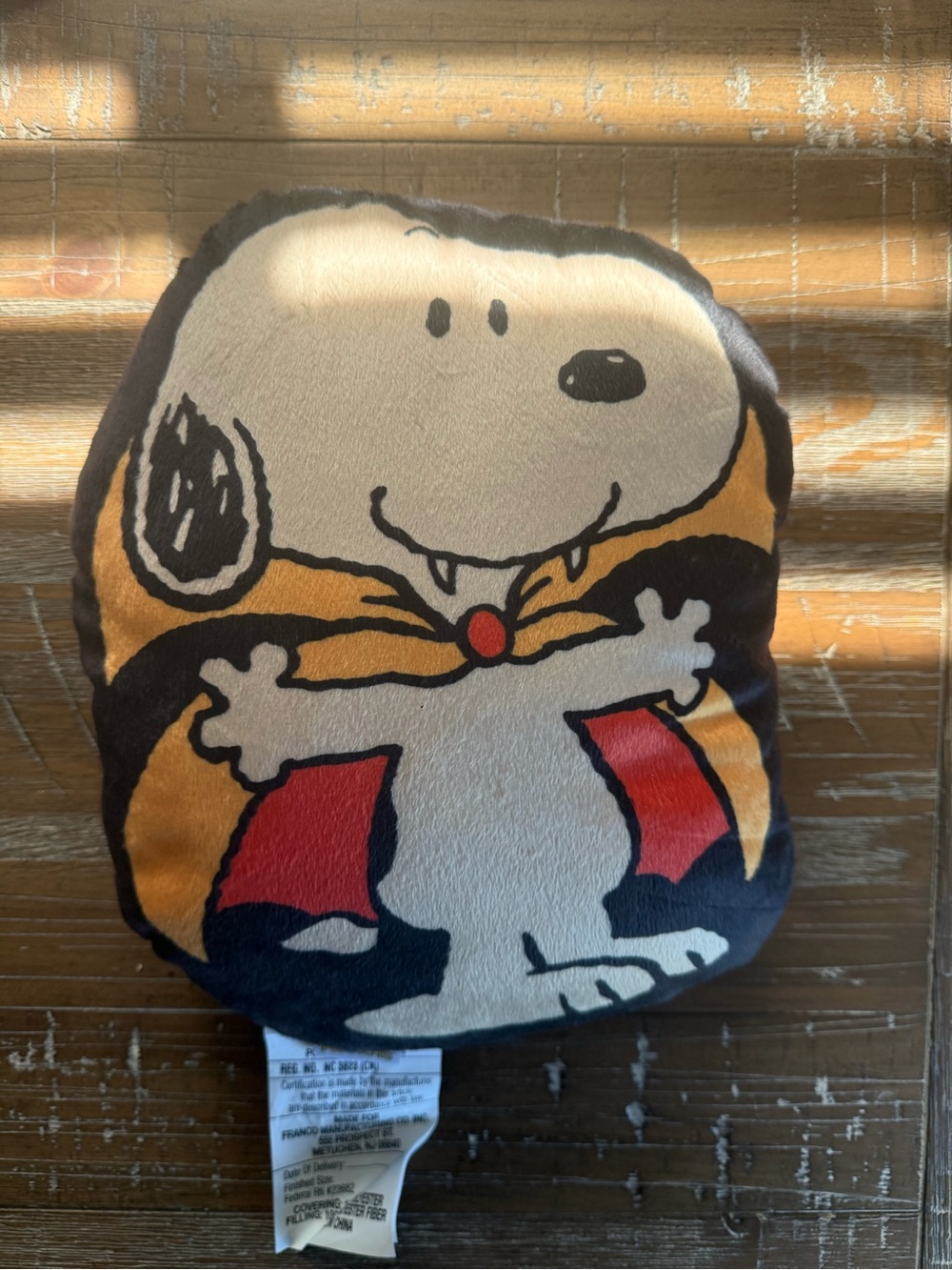 Peanuts Snoopy Halloween Throw Pillow Spooky Vampire Dracula Orange Cape & Fangs